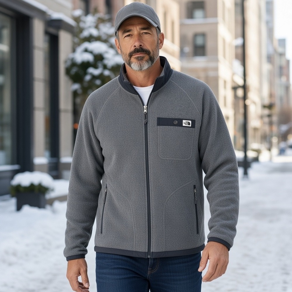The North Face Mens Gordon Lyons Full Zip Fleece Jacket Grey XL Heathered